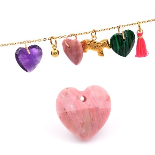 Achat Pendentif coeur à facettes en rhodonite 13mm - Trou: 1mm (1)
