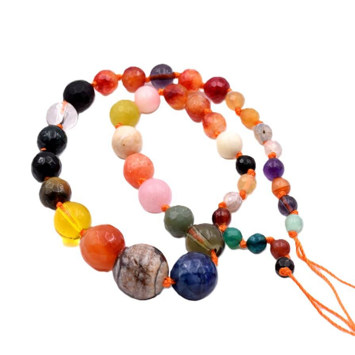 Perles ronde mix nouées naturelles et synthétiques 6.5-12mm (1 fil 40cm)