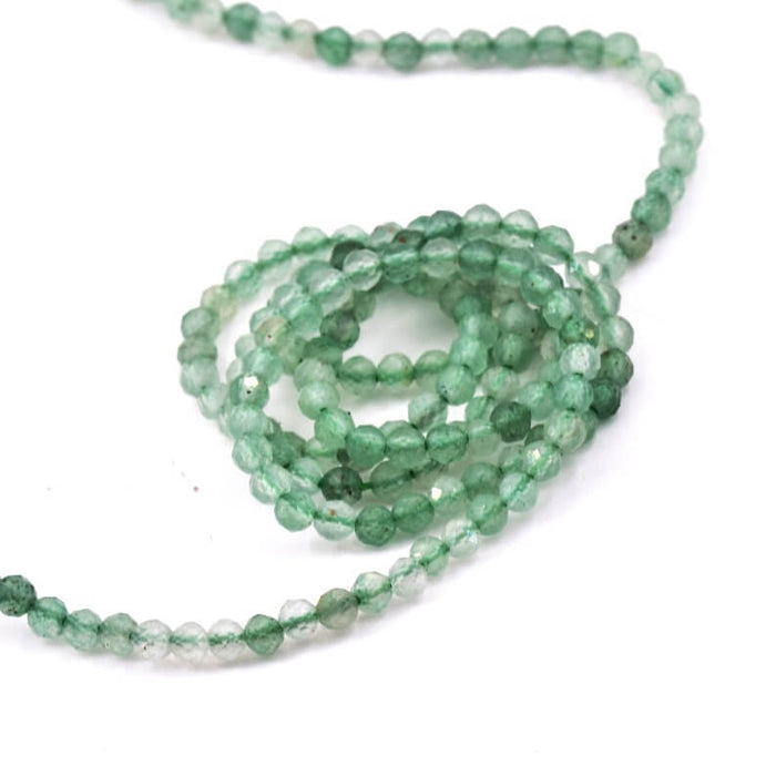 Grüne Aventurin facettierte runde Perlen 2–2,5 mm (1 Strang – 38 cm)