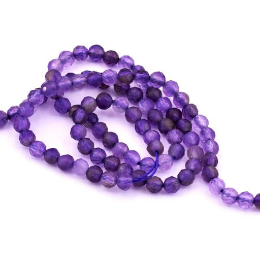 Kaufen Sie Perlen in der Schweiz Amethyst facettierte runde Perle 3 mm Loch: 0,8 mm (1 Strang – 39 cm)