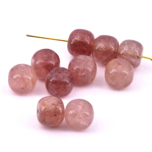 Achat Perles large rondelle quartz fraise 10x9mm - Trou :1.2mm (10)