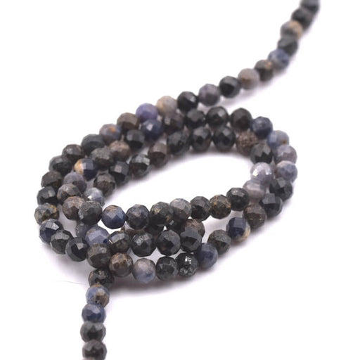 Kaufen Sie Perlen in der Schweiz Runde facettierte Perle aus natürlichem Korund mit Saphir 3.5 mm (1 Strang – 38 cm)
