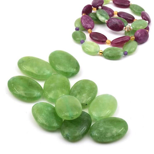 Perle ovale plate jade teinté vert 18-13mm - trou: 1mm (10)