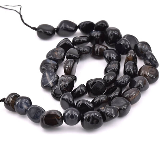 Perles nugget carré arrondi agate noire 7-10x8.5-10mm (1 fil-39cm)