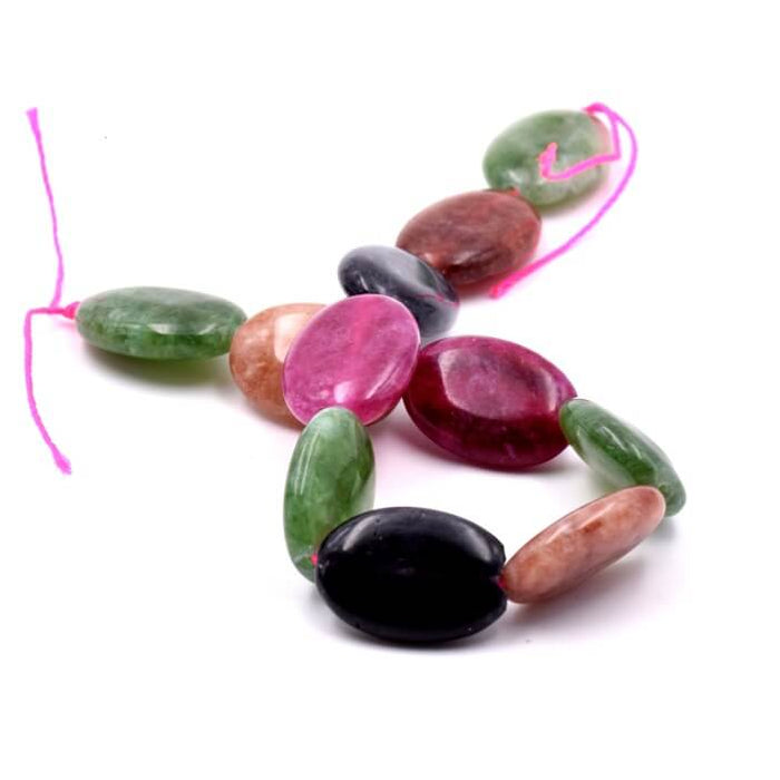 Flache ovale Jadeperle – gemischte Farben 18-13 mm – Loch: 1 mm (10)