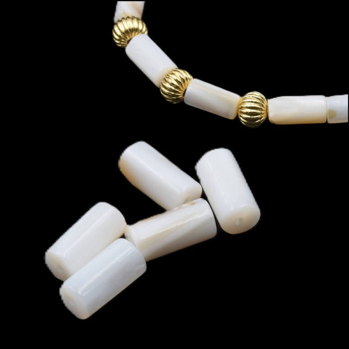 Perle tube en nacre blanche naturelle 10x5 mm - Trou : 0,9 mm (5)