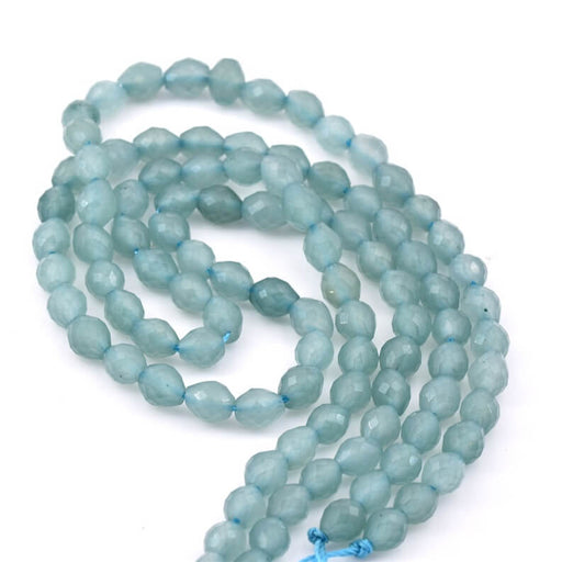 Blau getönte facettierte ovale Jadeperlen – 6 x 5 mm – Loch: 1 mm (1)