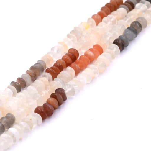 Kaufen Sie Perlen in der Schweiz Mondstein-Knopfperlenmischung 5–6 x 3–5 mm – Loch: 0.5 mm (1 Strang – 33 cm)