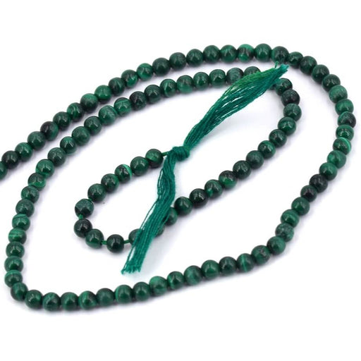 Kaufen Sie Perlen in der Schweiz Natürliche Malachit-Rundperle 4 mm – Loch 0.8 mm – 95 Perlen (1 Strang – 35 cm)
