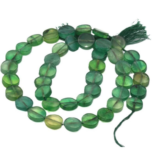 Perle plate ronde en Onyx vert 10-11mm - Trou : 0.5mm (1 Fil-34cm)