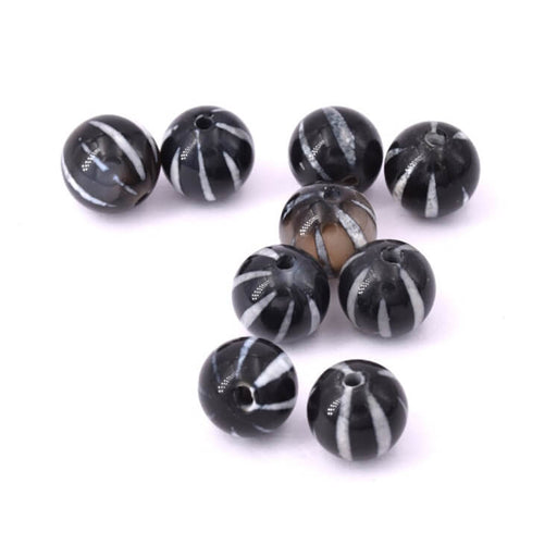 Achat Perle ronde agate grise rayée blanche 8mm - Trou 1mm (10)