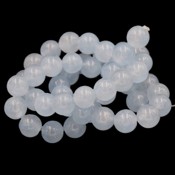 Perles ronde jade teinté bleu aigue marine 8mm - trou: 1mm - fil 38cm (1)