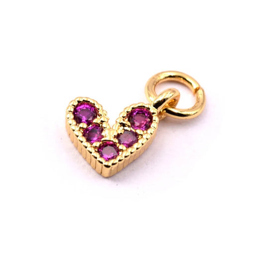 Kaufen Sie Perlen in der Schweiz Herzanhänger und fuchsiafarbener Zirkon goldenes Messing 7 mm und Ring - Loch: 1 .5 mm (1)