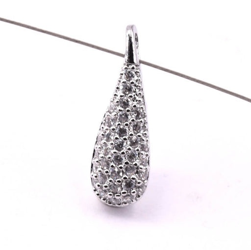 Kaufen Sie Perlen in der Schweiz Tropfenanhänger aus gepflastertem Rhodium-Messing mit Zirkon 18 mm – Loch: 1 .5 mm (1)