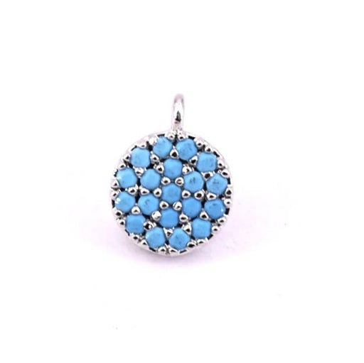 Achat Pendentif rond laiton rhodié pavé zircon turquoise 7mm (1)