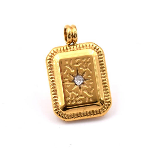 Achat Pendentif rectangle ciselé acier doré avec zircon 15x11.5mm (1)