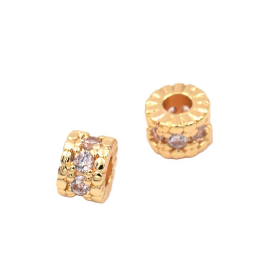 Heishi-Rondellperle mit Zirkonia – Goldmessing – 4 x 3 mm – Loch: 1.5 mm (1)
