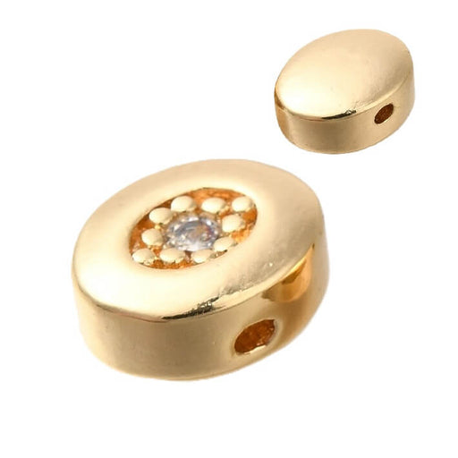 Perle ovale en laiton doré et zircon 7x8mm - Trou: 1mm (1)