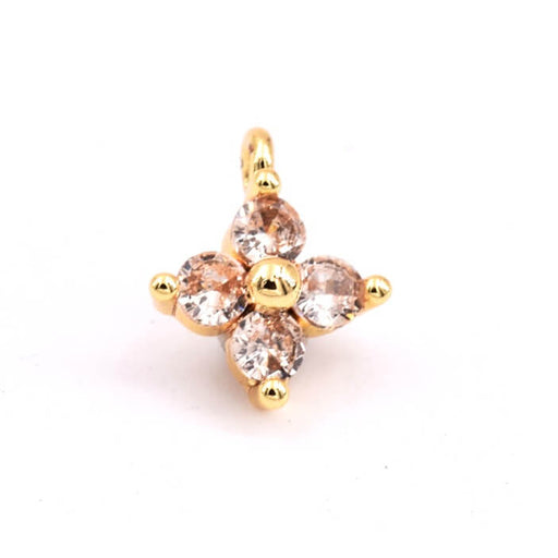 Pendentif croix fleur laiton doré et golden zircon 8mm - Trou: 1.2mm (1)