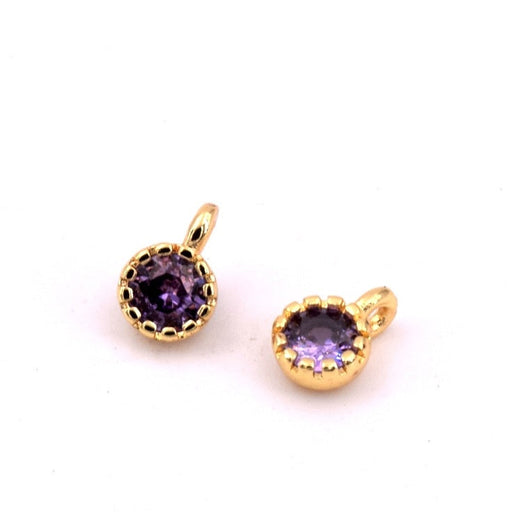 Achat Pendentif rond laiton doré et zircon violet 5mm - Trou: 1mm (1)