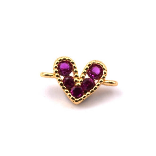 Connecteur coeur en laiton doré et zircon fuchsia 9mm -Trou: 1mm (1)