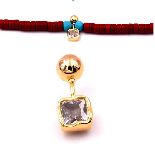 Pendentif en laiton doré et zircon 13mm- Trou: 2x1mm