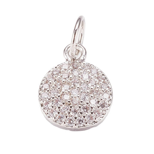 Pendentif médaille en laiton rodhié pavé de zircons - 8mm (1)