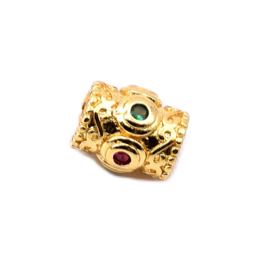 Achat Perle tube laiton doré zircon vert et rouge 8x7mm trou: 3mm (1)