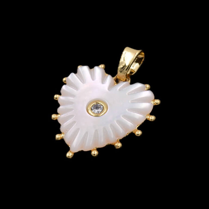 Pendentif coeur nacre et laiton doré et zircon 18mm - Trou: 3mm