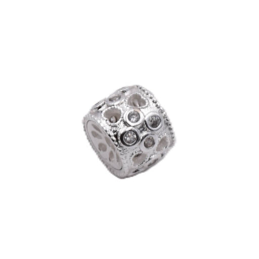 Perle baril en laiton argenté et zircon 7x9mm (1)