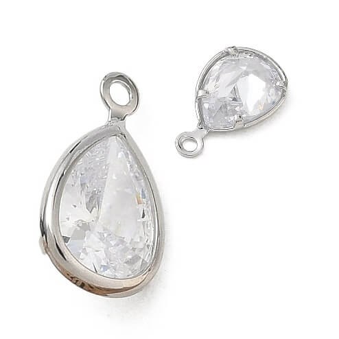 Pendentif goutte laiton platine zircon 11,5x7mm (1)