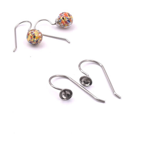 Achat Boucles d&#39;oreilles crochet en acier pour perles semi percées 4mm (2)