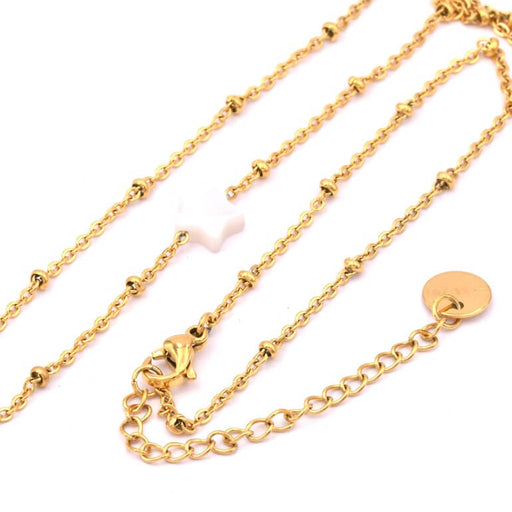 Kaufen Sie Perlen in der Schweiz Halskette mit Satellitengeflecht und Muschelstern - Goldener Edelstahl 40+5cm (1)