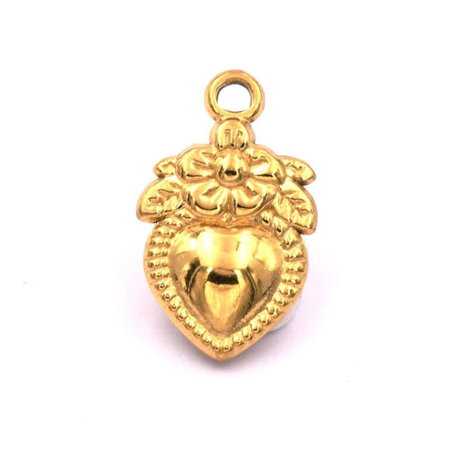 Achat Pendentif coeur en acier inoxydable doré - 21x13mm (1)