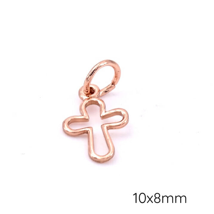 Pendentif croix en laiton or rose 12x8mm - Trou: 2mm (1)