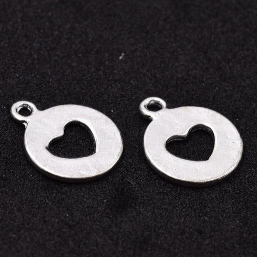 Pendentif médaille évidée coeur en laiton argenté 14mm - Trou: 1.2mm (5)