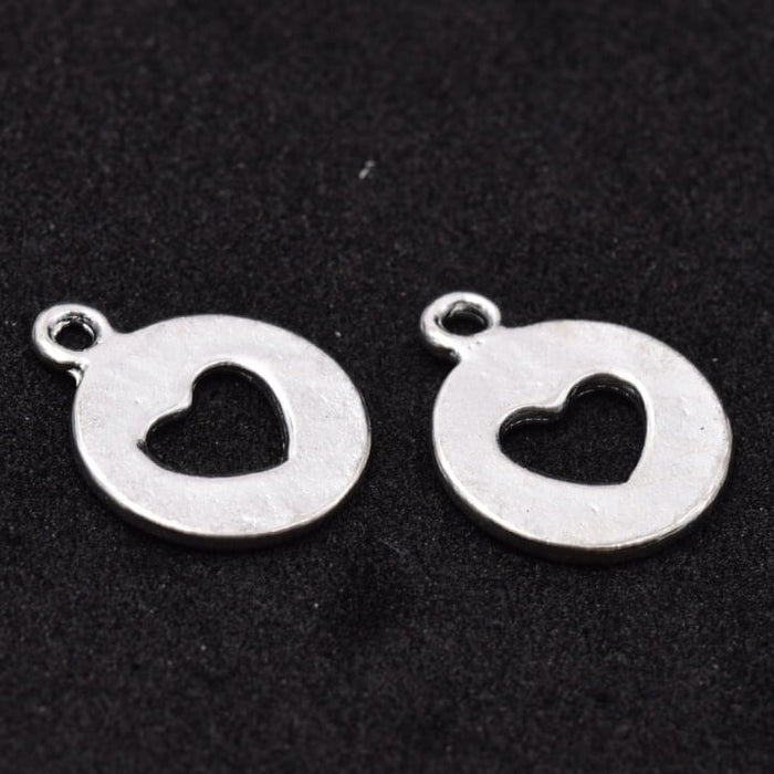 Pendentif médaille évidée coeur en laiton argenté 14mm - Trou: 1.2mm (5)