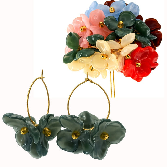 Boucle d'oreille pétale acrilique Eucalyptus sur créoles acier doré 25mm (1 paire)