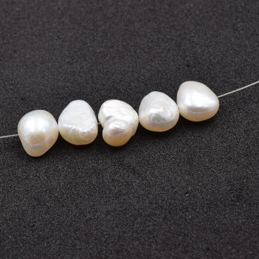 Perle d'eau douce nugget blanc 12-13x9-10mm - Trou: 0.5mm (5)