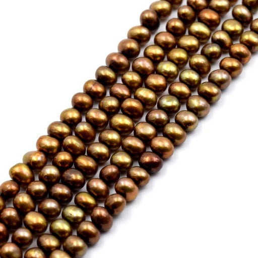 Perles d'eau douce potato bronze vert 4.5-5mm (1 fil)