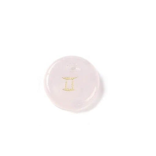 Pendentif quartz rose 12mm signe astrologique Gémeaux - Trou: 1mm (1)
