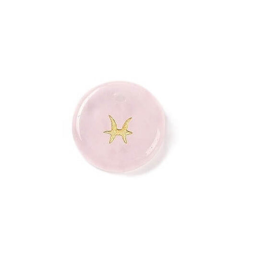 Pendentif quartz rose 12mm signe astrologique Poisson- Trou: 1mm (1)