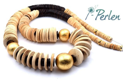 Kit de Perles Heishi et Rondes en Bois Doré - 4 Produits
