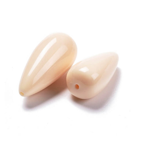Tropfen-Harzperle Elfenbeinweiß 33x16.5mm - Loch: 1.5mm (2)