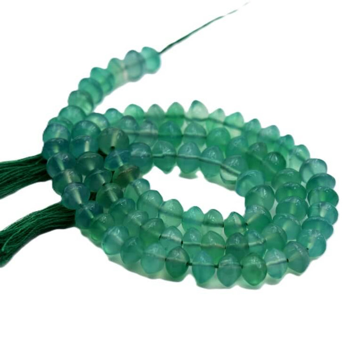 Grüner Onyx-Doppelkegel-Knopfperlen 5–6 x 4–5 mm – Loch: 0.5 mm (1 Strang – 32 cm)