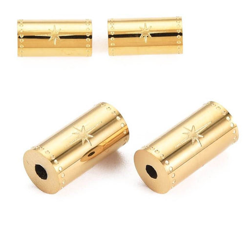 Zylinderrohrperle gemeißelt Edelstahl Gold 12x6mm - Loch: 1,5mm (1)