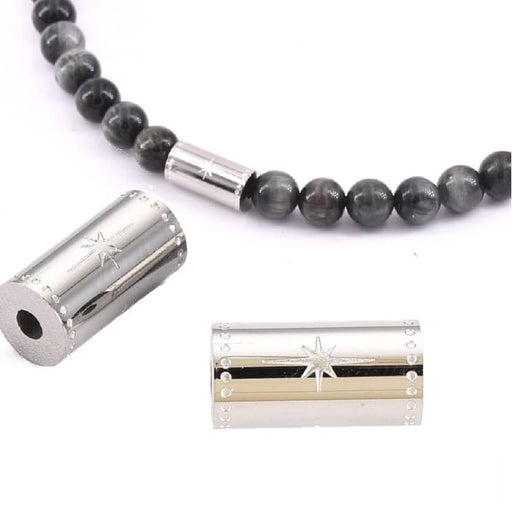 Kaufen Sie Perlen in der Schweiz Zylinderrohrperle Edelstahl gemeißelt 12x6mm - Loch: 1,5mm (1)