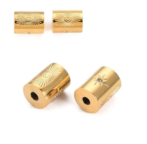 Zylinderrohrperle Edelstahl Gold und Zirkon 8x6mm Loch: 1,5mm (1)