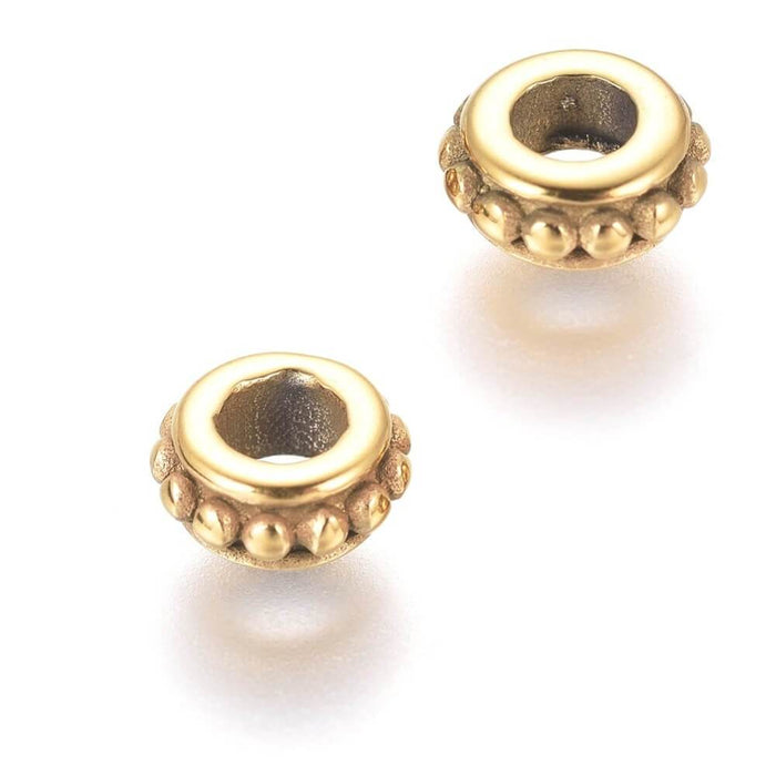 Perles Rondelles Séparateurs Perlées Acier Inoxydable doré Or 6,5x3mm - trou: 3mm (2)