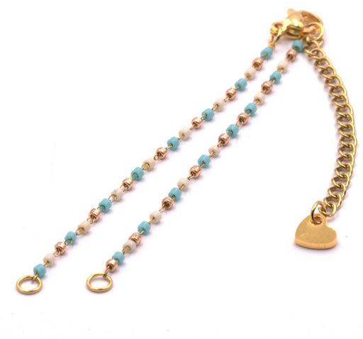 Chaine Pour Bracelet Acier doré avec Perle Miyuki Turquoise 2x7,5cm (1)